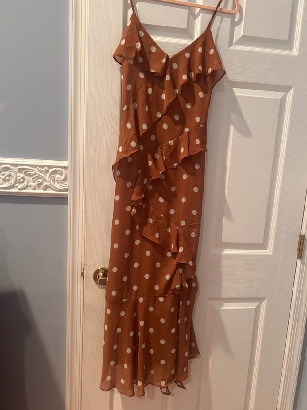 Polka Dot Ruffle Maxi Dress with Spaghetti Straps nwt